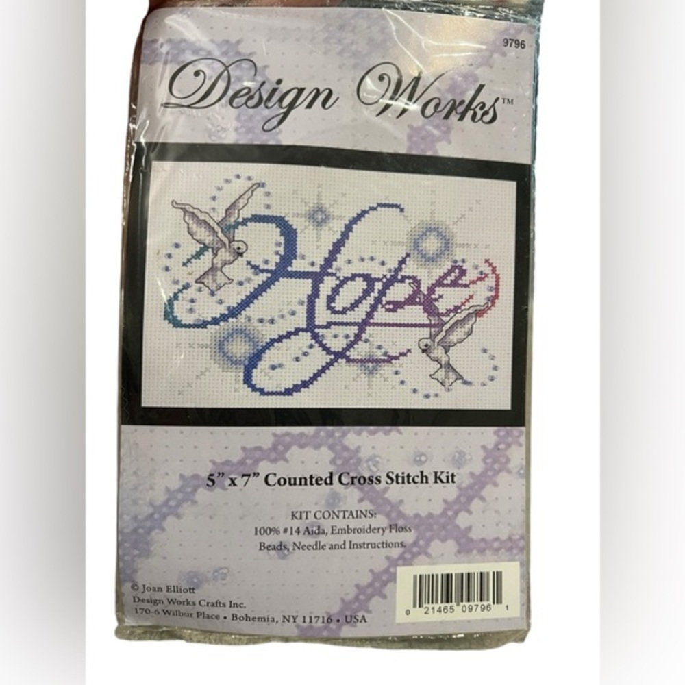 NEW Design‎ Works HOPE Counted Cross Stitch Kit Joan Elliott 9795 Beaded 5x7